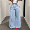 Denim Pant Women Jeans Vintage Wide Leg Long Pants High Waist Straight Trousers Y2k Streetwear Elegant Splice Work Casual Loose