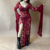 E-girl Goth Punk Bodycon Slip Dress Women Sheer Lace Maxi Dress Bat Long Sleeve Y2k Fairy Grunge See Through Split Flowy Dress