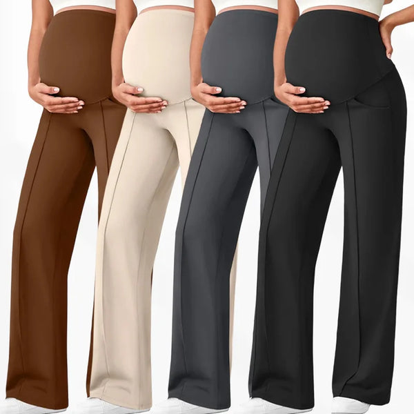 Plus Size Maternity Straight Pants Autumn Winter High Waist Pregnant Women Wide-leg Pants Outer Wear Premama Loose Trousers
