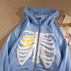 Y2K Gothic Butterfly Print Zip Up Women Hoodies Winter Grunge Skeleton Sweatshirt Casual Hooded Jacket Streetwear Hoodie