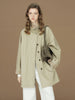 Womens British Trench Coat Contrast Cuff Stand Collar Heritage Workwear Style Pink Black Khaki Short Long Trench Coat