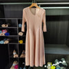 Spring Pleated Women's Bud Dress Round Neck Elegant Mid-Length V Collar Famale Clothing Chic 2DB6618