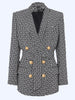High Street Stylish Designer Jacket Women's Double Breasted Monogram Printed Shawl Collar Belted Blazer