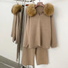 Reality Fur Jacket Pullover Set Woman Spring Knitted Suit Knitwear Female Real Fox Fur Collar Sweater Lady Autumn Knitted