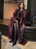 Street Pu Leather Women Long Coat Y2K Solid Belt Lapel Pocket Full Sleeve Female Jacket Autumn Winter Lady Outwear