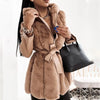 Women's Warm Faux Fur Coat with Belt, Thick Long Coat, Hooded Zipper, Autumn, Winter, Fur Coat Women