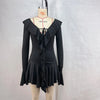 Sexy Black White Patchwork Ruffles Short Dress Women's Long Flare Sleeve Lace-up Evening Party Mini Dresses Female Blue Pink Red