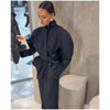 Lady Black Pinstripe Two Piece Suit Belted Wrap Long Sleeves Blazer Wide Leg Pants Sets Autumn Chic Formal Business Set