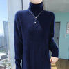 Selling 100% Mink Cashmere Knitted Women's High Neck Pullover Dress Sweater Slim Fit Solid Color Long Women's Dress