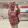 Women's Winter Jackets Printed Hooded Padded Jacket Street Female Stand Collar Long Sleeve Zipper Loose Coats Lady Outerwear