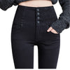 Button Fly Jeans High Waist Front for Women Tummy Control Stretch Denim Black Petite XS - 4XL Dress Pants With Pocket