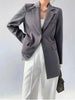 Tide Designer Back Button Blazer For Women Gray Notched Long Sleeve Female Coat Spring Clothing