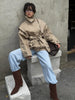 Beige Belted Long Outerwears Women Stand Up Collar Long Sleeve Loose Coat Autumn Streetwear Office Lady Tops