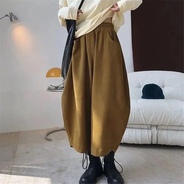Women Carrot Pants Elastic Waist Loose Casual Solid Pocket Japanese Vintage Trousers Female Mom Wide Leg Pants Clothes