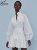 Elegant White Cotton Women's Dress Casual Ruffled Collar Long Sleeve Single Breasted Dresses Lace-Up Mini Dresses