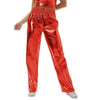 Red Women's Aurora Laser Gradual Change High Waist Straight Pants, Blue Thin Female Stretch Trousers