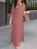 Women's Vintage Maxi Shirt Dress Spring 3/4 Sleeve Lapel Neck Slit Hem Long Dresses Loose Casual Solid Robes Femme