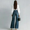 Women's Zipper Decor Slant Pocket Wide Leg Jeans Casual Pockets High Waist Elegant Loose Denim Trousers