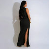 Women O-neck High Split Ruched Stacked Bodycon Midi Maxi Dress Evening Party Club Vestidos Sexy Chic Long Dresses