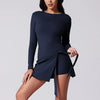 Womens High Neck Tennis Dress Long Sleeve Sarong Wrap Skirt Built in Shorts Golf Athletic Dress Workout Rompers