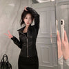 Streetwear Solid Women PU Jackets Y2k Aesthetic Zipper Slim Fit Cropped Elastic Coats Harajuku Casual Black Punk Mujer Chaqueta