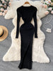 Winter Women Knit Maxi Dress O Neck Autumn Long Sleeve Slim Solid Harajuku Ladies Pencil Sweater Long Dresses