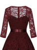 Sweetheart Neck Elegant Lace Long Swing Dress Women 3/4 Length Sleeve Belted Spring Autumn Vintage Ladies Midi Dresses