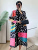 Pleated Contrast Color Leopard Printed Dress Stand Neck Single Breasted Mid-length Dresses Women Party Clothing 2Q1027
