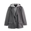 European and American style girl retro autumn women's hooded suit jacket female fake two-piece versatile