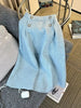 Women's Blue Long Suit Coat Mini Skirts Outfits Korean Spring Autumn Tweed Short Jacket High Waist Half Skirt Two Piece Sets