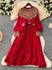 Spring Autumn French Sequin Nail Bead Long Sleeved Dress Women Elegant Temperament Birthday Party Pleated Long Dress C227