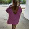 Women Sequined Fluffy Knit Cardigan Zip Up Stand Collar Loose Long Sleeve Sweater Jacket Autumn Party Casual Outerwear