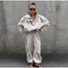 Women Solid Zip Up Two Piece Set High Neck Loose Jacket Wide Leg Track Pants Spring Autumn Casaual Hip Hop Outfit