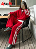 Red Women's Tracksuit with Zipper Trousers Stripes Two Piece Set Women Classic Cotton Autumn Brown Tracksuit for Women