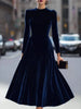Autumn Simple Elegant Navy Blue Long Dresses For Women High Collar Long Sleeve High Waist Temperament Female Style Dress