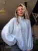 Women Fuzzy Sequin Knit Zip Up Cardigan Stand Collar Long Sleeve Oversized Loose Sweater Jacket Streetwear Outerwear