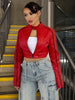 Gothic Punk Crop Jacket Women Zip Button Stripe PU Wild Turtleneck Sexy Hottie Street Midnight Clubwear Coat