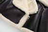 Women Faux Leather Thicken Short Jacket Vintage Front Zipper Lapel Long Sleeve Coat Winter Women Warm Casual Outerwear