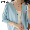 100% Cotton Women's Long Sleeve Top V-neck Coat Knitwear Cropped Coat Cardigans Sweaters Solid Casual 202