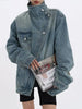 Women's Denim Coat Turtleneck Single Breasted Full Sleeve Patchwork Versatile Jacke Autumn 5R4436