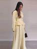 Solid Yellow Pant 2 Piece Set Women's Full Sleeves Buttons Waist-cinching Coats Wide-leg Trousers Ladies Autumn Outfit