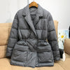 Lagabogy Winter Women White Duck Down Coat Female Notched Collar Double Breasted Coats Casual Lady Drawstring Puffer Outwear
