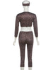 Sexy 3 Piece Set Woman Polka Dot Print Headscarf+Low-Neck Full Sleeve Tops+Metal Buckle Crop Pants Streetwear
