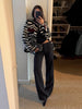 Zebra Striped Faux Fur Jacket Women Stand Collar Burgundy Velvet Patch Pocket Single Breasted Coat Autumn Street Jackets