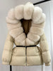 Lagabogy Winter Women Big Real Fox Fur Collar 90%White Duck Down Coat Female Streetwear Loose Hooded Warm Puffer Jacket