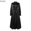 Stylish Waisted Party Dress Autumn Dreses Elegant Women Long Lantern Sleeve Robe Solid A Line Satin Long Dresses
