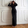 Lace Up Elegant Evening Dress Female Autumn Sexy Deep V Neck Long Sleeve Maxi Dresses Party Slim Commute Long Dress