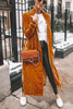 Women Solid Long Sleeve Velvet Jacket Lapel Collar Open Front Long Cardigan Coat With Pockets Fall Outerwear Maxi Duster