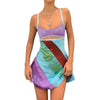 Women’s Casual Sweet Suspender A-line Dress Contrast Color U-neck Hollow Short Dress