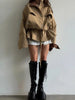 Drawstring Waist Windbreaker Jacket Women Contrast Collar Flap Pockets Long Sleeve Zip Up Coat Autumn Casual Loose Jackets